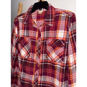 Duluth Trading Womens Large Maroon Red Plain Western Button Down Shirt